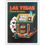 Pacifica Island Art Las Vegas, Nevada – United Air Lines – Slot Maschine – Vintage Airline Travel Poster c.1972 – Master Kunstdruck 9" x 12"