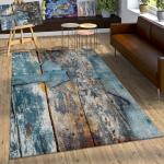 Reduzierte Blaue Melierte Shabby Chic Paco Home Design-Teppiche aus Holz 
