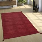 Rote Melierte Moderne Paco Home Kelim Teppiche aus Baumwolle 
