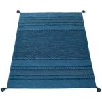 Blaue Gestreifte Ethno Allergiker Paco Home Kelim Teppiche aus Baumwolle schmutzabweisend 