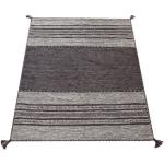 Paco Home Teppich »Kilim 217«, rechteckig, Höhe 8 mm, hangefertigter Web-Teppich mit Fransen, Wohnzimmer, grau, grau