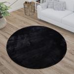 Schwarze Unifarbene Paco Home Runde Shaggy Teppiche 120 cm aus Polyester schmutzabweisend 