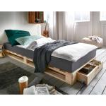 Hellbraune Industrial Life Meubles Rechteckige Betten mit Bettkasten lackiert aus Massivholz mit Stauraum 90x200 