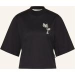 Schwarze Bestickte Kurzärmelige Palm Angels T-Shirts aus Baumwolle für Damen Größe S 