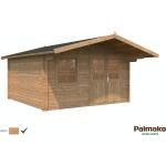 Braune Palmako Britta Blockbohlenhäuser imprägniert 40mm aus Holz mit Satteldach Blockbohlenbauweise 