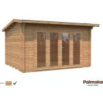 Braune Palmako Ines Blockbohlenhäuser imprägniert 44mm aus Holz mit Satteldach Blockbohlenbauweise 