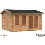 Braune Palmako Iris Blockbohlenhäuser imprägniert 44mm aus Holz mit Satteldach Blockbohlenbauweise 