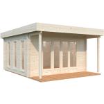 Braune Palmako Design-Gartenhäuser 44mm aus Massivholz mit Flachdach Blockbohlenbauweise 