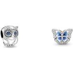 Reduzierte Blaue PANDORA Schmetterling Charms mit Eulenmotiv aus Silber mit Zirkonia für Damen 