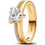 Weiße PANDORA Ringe mit Herz vergoldet mit Zirkonia für Damen Größe 56 