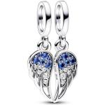 Reduzierte Himmelblaue PANDORA Moments Charms aus Silber mit Zirkonia graviert für Damen 1-teilig 