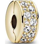 Goldene Minimalistische PANDORA Shine Beads vergoldet aus Silikon 14 Karat mit Zirkonia für Damen 1-teilig 
