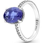 PANDORA Ring Timeless "funkelnder Stein" silber, blauer Kristall, Zirkonia 190056C01 54