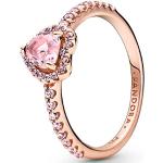 Reduzierte Rosa Motiv PANDORA Rose Ringe mit Herz 14 Karat mit Zirkonia handgemacht für Damen Größe 50 zum Valentinstag 