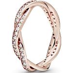 PANDORA Sparkling Twisted Lines Ring in Roségold mit 14 Karat rosévergoldete Metalllegierung und Cubic Zirkonia Timeless Collection, Größe 52
