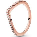 PANDORA Sparkling Wishbone Ring in Roségold mit 14 Karat rosévergoldete Metalllegierung und Cubic Zirkonia Steinen Timeless Collection, Größe 58