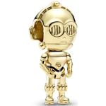 Reduzierte Schwarze PANDORA Star Wars C3PO Charms aus vergoldet 18 Karat für Damen 
