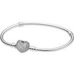 Pandora Unisex Silver Bracelet With Heart-Shaped Clasp And Cubic Zirconia - Clear / 21 cm