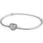 Pandora Unisex Silver Bracelet With Heart-Shaped Clasp And Cubic Zirconia - n/a / 18 cm