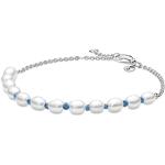 Pandora Unisex Sterling Silver Bracelet With White Freshwater Cultured Pearl And Blue Cord - N/A / 16