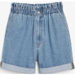 Blaue Monki Bio Paperbag-Shorts mit Reißverschluss aus Denim für Damen Größe XS 