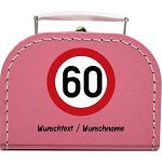 Pappkoffer mit Individuellem Wunschtext zum 60 Geburtstag - Verkehrsschild Koffergröße 16 x 11,5 x 7,5 cm, Farbe pink