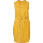 Gelbe Ärmellose Casual Paprika Mini Rundhals-Ausschnitt Sommerkleider aus Leinen für Damen Größe XL 