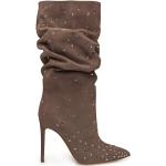 Reduzierte Braune Paris Texas Pfennigabsatz High-Heel Stiefel mit Strass aus Veloursleder für Damen Größe 35 