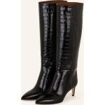 Schwarze Paris Texas Spitze Pfennigabsatz High-Heel Stiefel aus Leder für Damen Größe 41 
