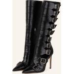 Reduzierte Schwarze Lack-Optik Paris Texas Spitze Pfennigabsatz High-Heel Stiefel mit Reißverschluss aus Leder für Damen Größe 39 