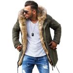 Reduzierte Khakifarbene Sportliche Behype Jacken mit Fellkapuze mit Reißverschluss aus Baumwolle für Herren Größe XXL für den für den Winter 