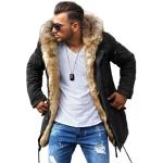 Reduzierte Schwarze Sportliche Behype Jacken mit Fellkapuze mit Reißverschluss aus Baumwolle für Herren Größe XL für den für den Winter 