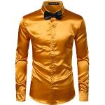 Goldene Elegante Langärmelige Kentkragen Hemden mit Kent-Kragen mit Knopf aus Satin für Herren Größe L für Partys 