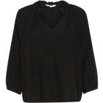 Schwarze Elegante 3/4-ärmelige PART TWO V-Ausschnitt Festliche Blusen mit Rüschen aus Leinen für Damen Größe XS 