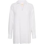 Reduzierte Weiße Elegante Langärmelige PART TWO V-Ausschnitt Tunika-Blusen aus Leinen für Damen Größe S 