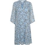 Reduzierte Blaue Blumenmuster 3/4-ärmelige PART TWO V-Ausschnitt Damenkleider aus Viskose Größe 4 XL 