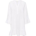 Reduzierte Weiße 3/4-ärmelige PART TWO V-Ausschnitt Leinenkleider mit Rüschen aus Leinen für Damen Größe XL 
