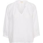 Weiße 3/4-ärmelige PART TWO V-Ausschnitt Festliche Blusen mit Rüschen aus Leinen für Damen Größe XXL 