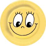 Gelbe Emoji Smiley Nachhaltige Runde Teller aus Holz lebensmittelecht 10-teilig 