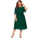Grüne Unifarbene Casual 3/4-ärmelige V-Ausschnitt Kurze Abendkleider aus Chiffon für Damen Größe 3 XL Große Größen für Partys für den für den Sommer 