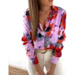Violette Blumenmuster Streetwear Langärmelige Damenlangarmhemden aus Polyester Größe XXL 