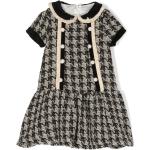 Reduzierte Schwarze Hahnentritt Kurzärmelige Kinderlatzkleider mit Reißverschluss aus Tweed 