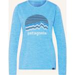 Hellblaue Melierte Langärmelige Patagonia Capilene Nachhaltige T-Shirts aus Polyester für Damen Größe M 