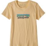 Peachfarbene Patagonia Logo Bio Nachhaltige Rundhals-Ausschnitt T-Shirts für Damen für den für den Sommer 