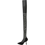 Schwarze Spitze Pfennigabsatz High-Heel Stiefel durchsichtig ohne Verschluss aus Textil leicht für Damen Größe 36 mit Absatzhöhe bis 3cm 