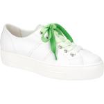 Weiße Paul Green Runde Plateauabsatz Low Sneaker in Normalweite aus Glattleder mit herausnehmbarem Fußbett für Damen Größe 43 
