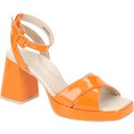 Orange Lack-Optik Paul Green Karree Blockabsatz Damensandaletten mit Riemchen in Normalweite aus Leder mit herausnehmbarem Fußbett Größe 40 mit Absatzhöhe 5cm bis 7cm 