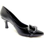 Schwarze Elegante Runde Hochfrontpumps & Trotteurs mit Riemchen in Normalweite aus Leder für Damen mit Absatzhöhe 5cm bis 7cm 