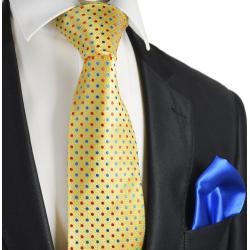 Paul Malone Krawatte »7-Fold Seidenkrawatte Schlips modern elegant 100% Seide gepunktet« (Set, 2-St., mit Einstecktuch) gelb rot blau S14112-46, gelb