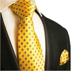 Paul Malone Krawatte »Herren Seidenkrawatte mit Tuch modern gepunktet 100% Seide« (Set, 2-St., Krawatte mit Einstecktuch) Schmal (6cm), gelb pink 2003